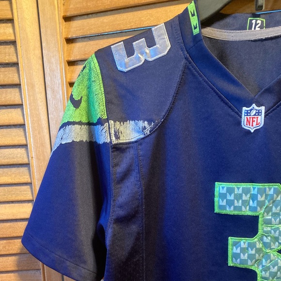 Nike Seahawks #3 Russell Wilson Navy Blue & Green Football Jersey - Picture 5 of 16